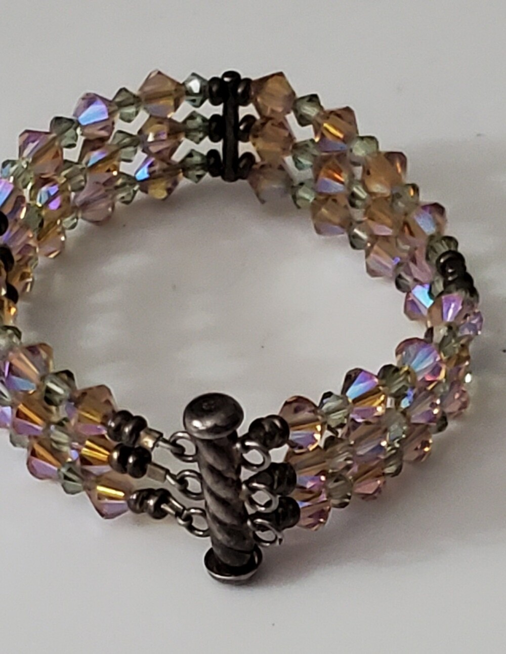 Vintage 925 50's Czech Crystal Ab 3 Row Bracelet Wedding Gift Estate Jewelry